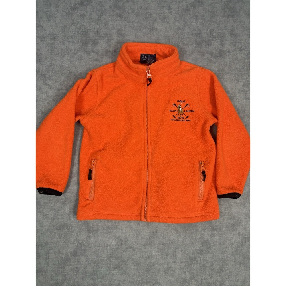 Polo Ralph Lauren Boys 4 4T Orange Fleece Jacket RLPC 1967 Full Zip Pony